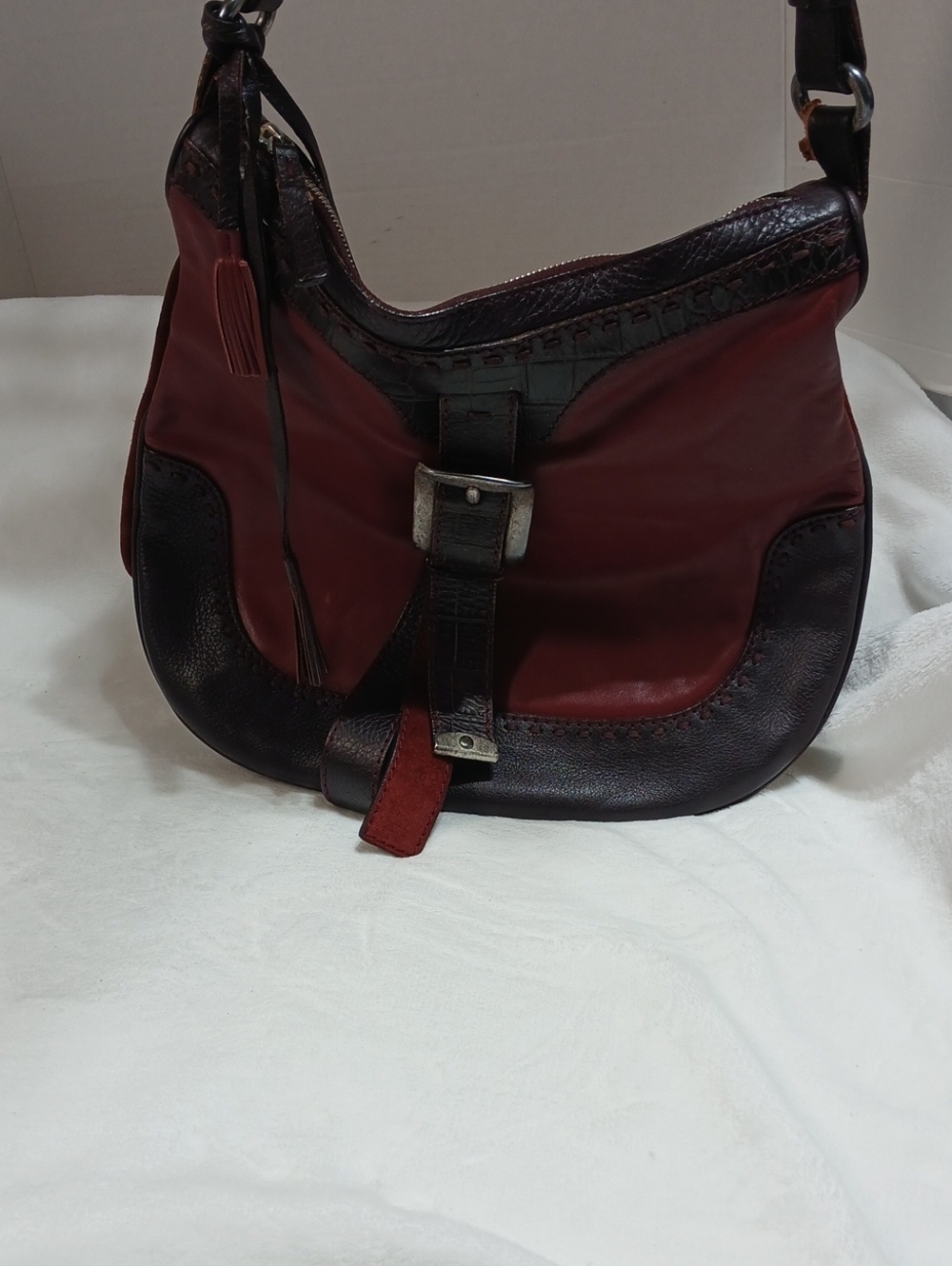 Vintage Andrea Mabiani  Two-Tone Burgundy/ Dark Brown Leather Shoulder Bag